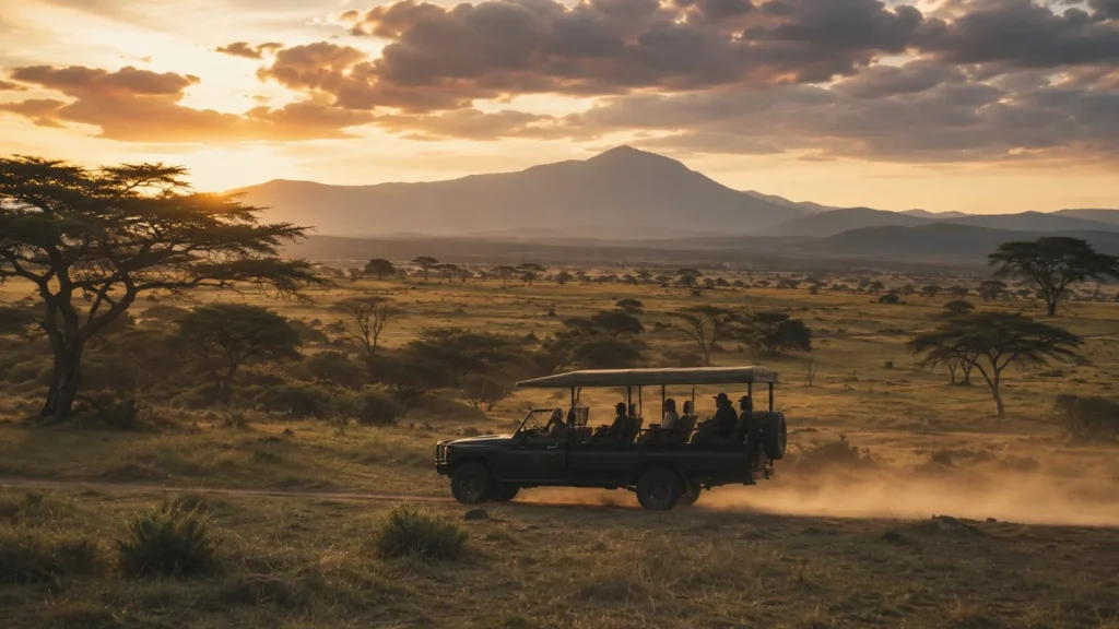 Luxury safari vehicle on open plains