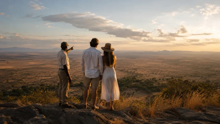 Couple With Guide At Viewpoint